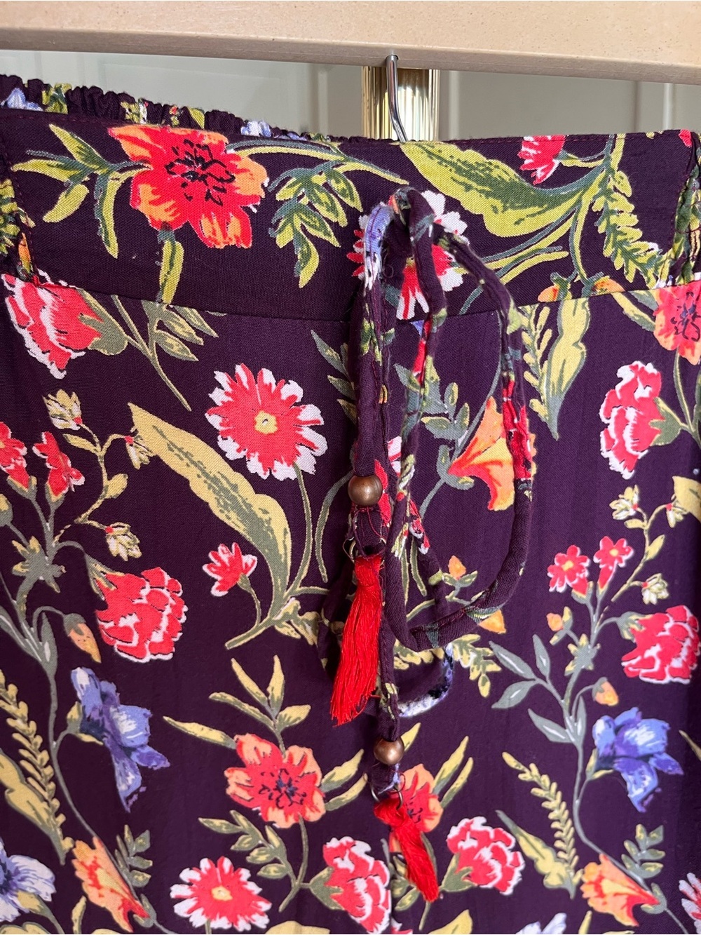 Angie Wide Leg Purple Floral Elastic-Waist Pants Small - Picture 6 of 10